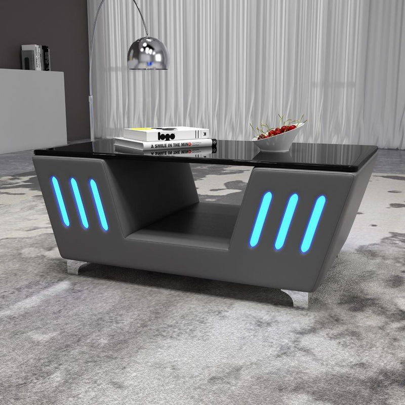 Tokyo - Gray Coffee Table with Glass Top, Multi Color LED and Storage Shelf - T196-C-Table