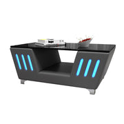 Tokyo - Gray Coffee Table with Glass Top, Multi Color LED and Storage Shelf - T196-C-Table