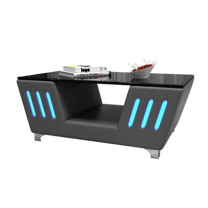 Tokyo - Gray Coffee Table with Glass Top, Multi Color LED and Storage Shelf - T196-C-Table