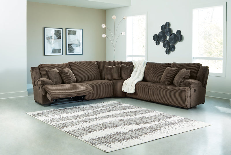 Top Tier 5 - Piece Sectional with Recliner in Chocolate - Gate FurnitureSectional