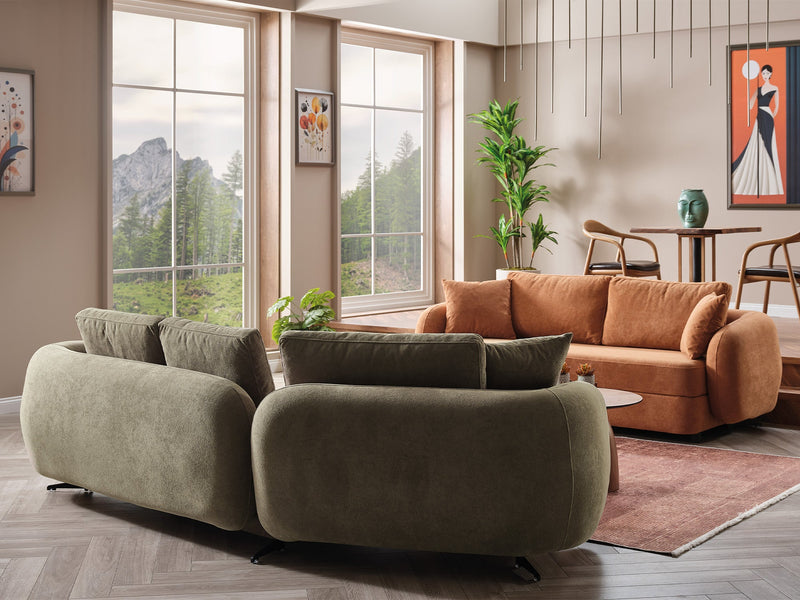 Toscana 4-pieces (4 Seater Sofa &  3 Seater Sofa & 2 Chair) Livingroom Set Orange - Green in Orange-Green - 101-TOS-P907-4311