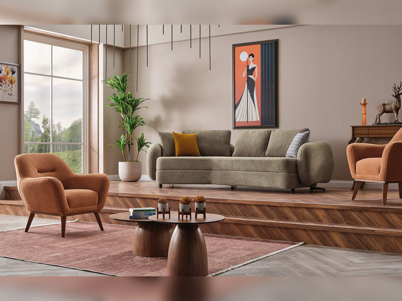 Toscana 4-pieces (4 Seater Sofa &  3 Seater Sofa & 2 Chair) Livingroom Set Orange - Green in Orange-Green - 101-TOS-P907-4311