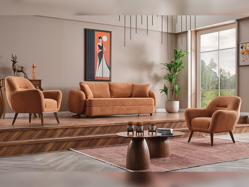 Toscana 4-pieces (4 Seater Sofa &  3 Seater Sofa & 2 Chair) Livingroom Set Orange - Green in Orange-Green - 101-TOS-P907-4311