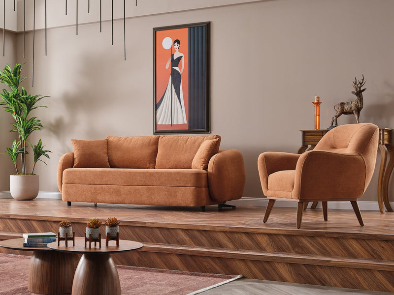 Toscana 4-pieces (4 Seater Sofa &  3 Seater Sofa & 2 Chair) Livingroom Set Orange - Green in Orange-Green - 101-TOS-P907-4311