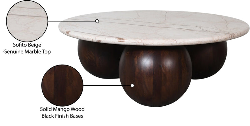 Treviso Marble Top And Mango Wood Base Coffee Table in Beige - 99092Beige-CT