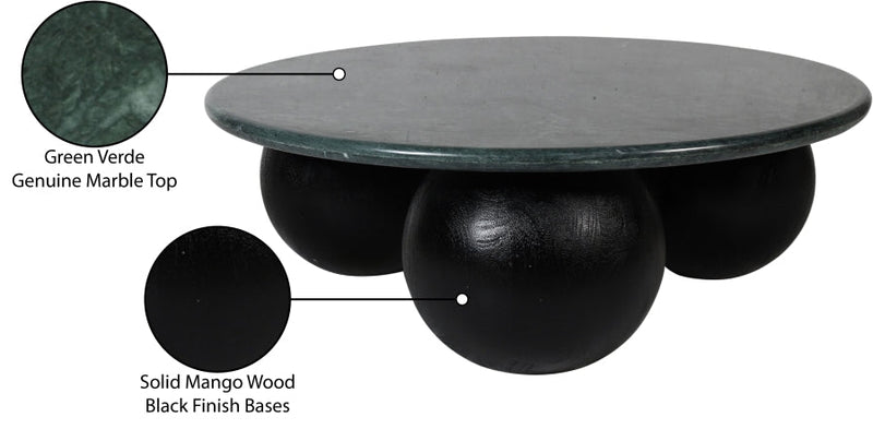 Treviso Marble Top And Mango Wood Base Coffee Table in Green - 99092Green-CT