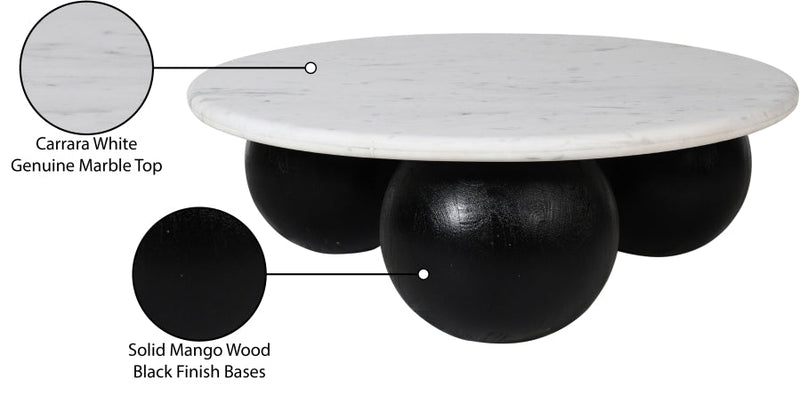 Treviso Marble Top And Mango Wood Base Coffee Table in White - 99092White-CT