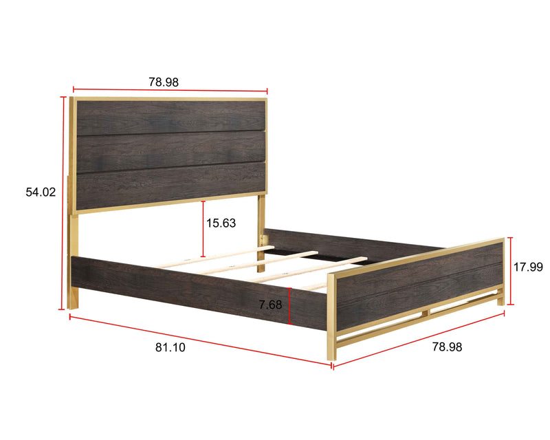 Trevor Brown/Gold King Panel Bed - Gate FurnitureKing Bed