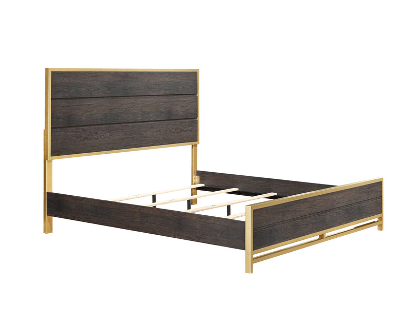 Trevor Brown/Gold King Panel Bed - Gate FurnitureKing Bed