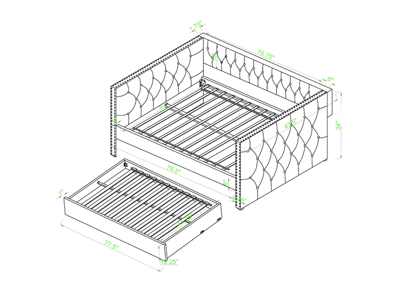 Trina Black Velvet Twin Daybed - Gate FurnitureDaybed