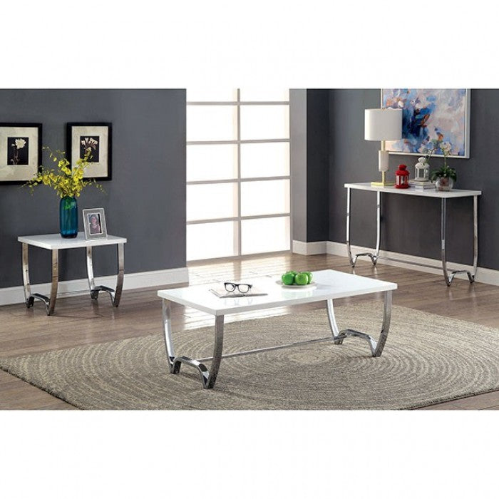 Trina White/Chrome End Table - CM4058E