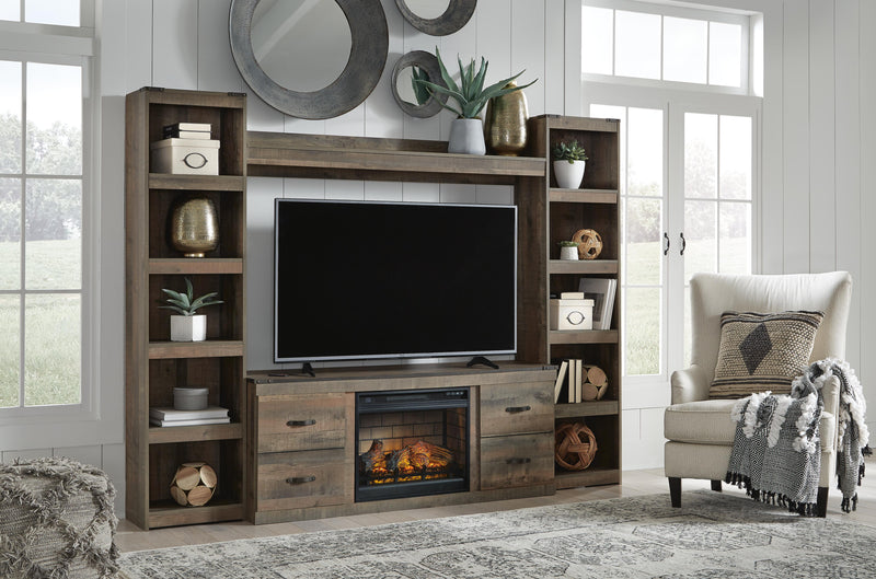 Trinell Brown 4-Piece Entertainment Center with Electric Fireplace - EW0446W9