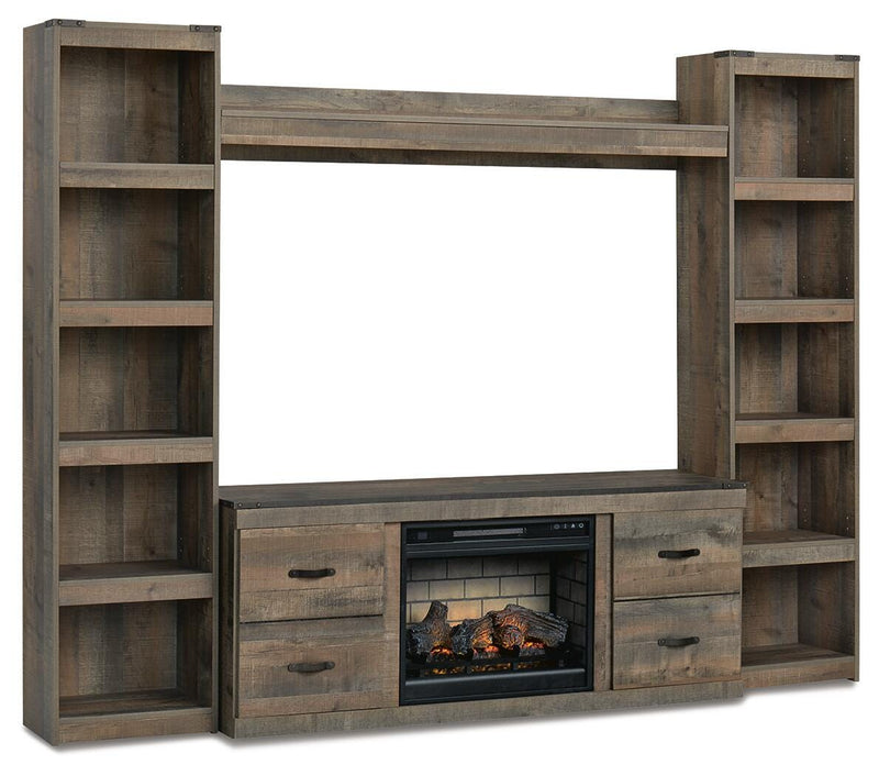 Trinell Brown 4-Piece Entertainment Center with Electric Fireplace - EW0446W9