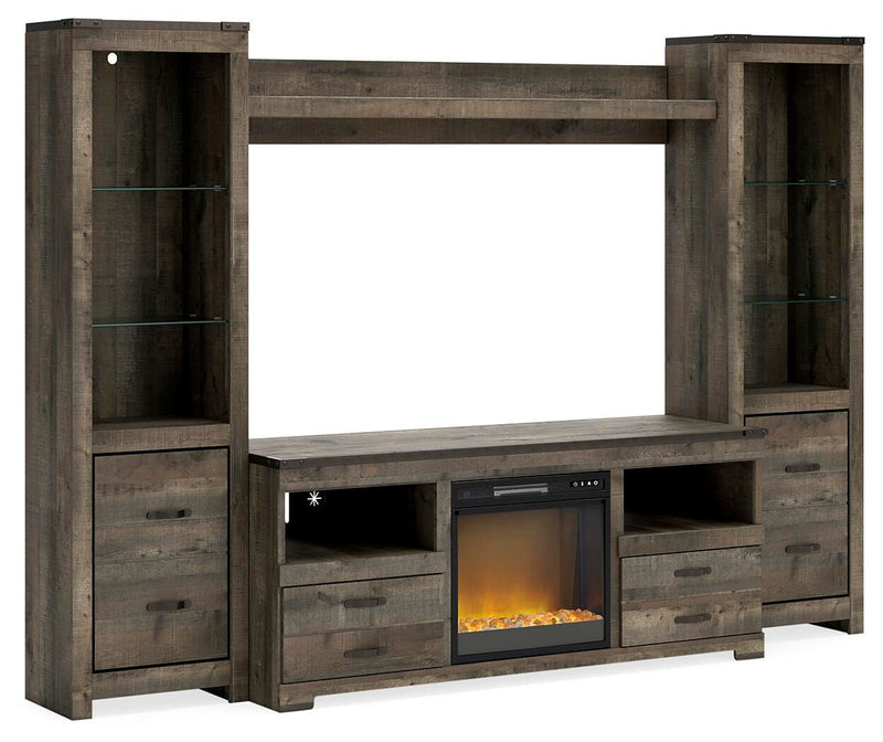 Trinell Brown 4-Piece Entertainment Center with Electric Fireplace - W446W10