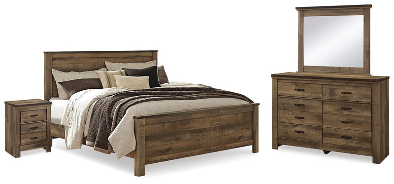 Trinell Brown King Panel Bed, Dresser, Mirror and 2 Nightstands - B446B74