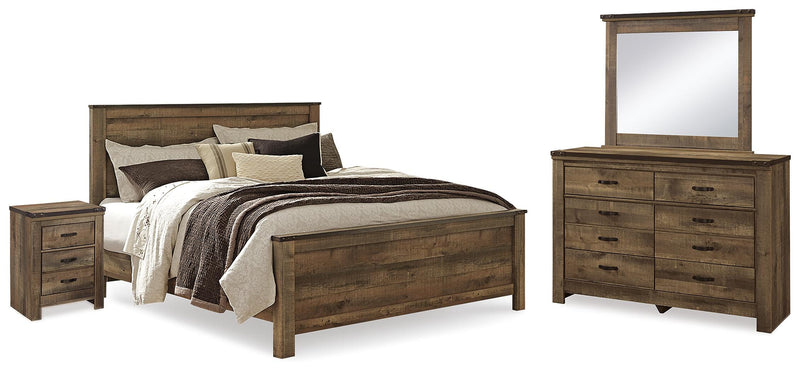 Trinell Brown King Panel Bed, Dresser, Mirror and Nightstand - B446B94