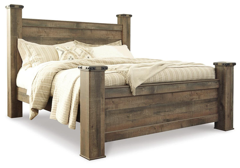 Trinell Brown King Poster Bed, Dresser, Mirror and Nightstand - B446B75