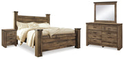 Trinell Brown King Poster Bed, Dresser, Mirror and Nightstand - B446B75