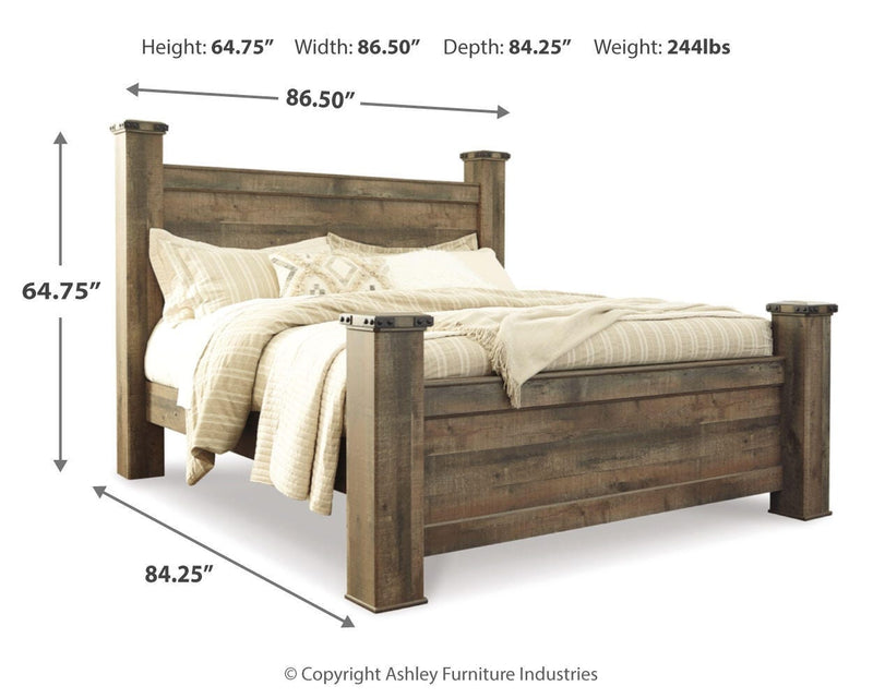 Trinell Brown King Poster Bed, Dresser, Mirror and Nightstand - B446B75