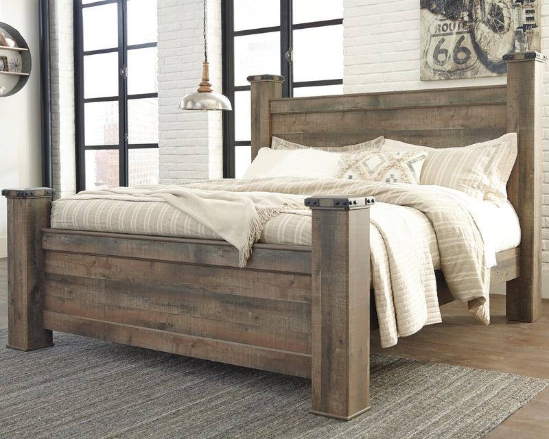 Trinell Brown King Poster Bed, Dresser, Mirror and Nightstand - B446B75