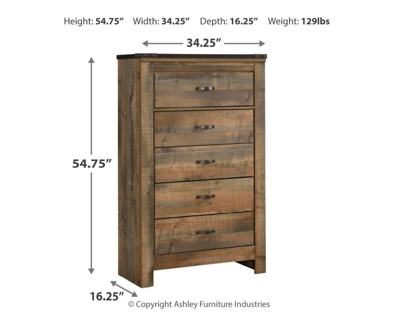 Trinell Brown Queen Panel Bed, Chest and 2 Nightstands - B446B59
