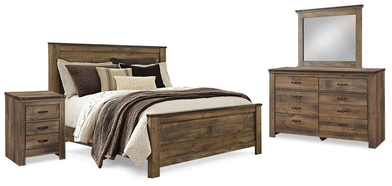 Trinell Brown Queen Panel Bed, Dresser, Mirror and Nightstand - B446B88