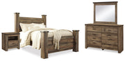 Trinell Brown Queen Poster Bed, Dresser, Mirror and Nightstand - B446B76