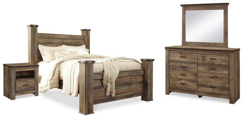 Trinell Brown Queen Poster Bed, Dresser, Mirror and Nightstand - B446B76