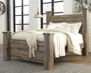 Trinell Brown Queen Poster Bed, Dresser, Mirror, Chest and 2 Nightstands - B446B80