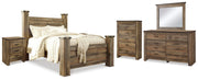 Trinell Brown Queen Poster Bed, Dresser, Mirror, Chest and 2 Nightstands - B446B80