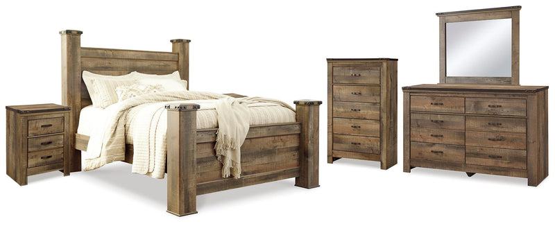 Trinell Brown Queen Poster Bed, Dresser, Mirror, Chest and 2 Nightstands - B446B80