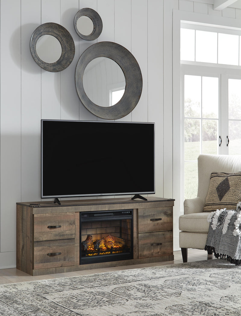 Trinell Brown TV Stand with Electric Fireplace  - EW0446W8