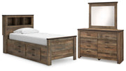 Trinell Brown Twin Bookcase Storage Bed, Dresser and Mirror - B446B86