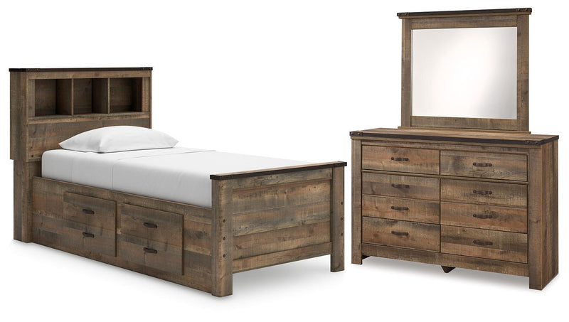 Trinell Brown Twin Bookcase Storage Bed, Dresser and Mirror - B446B86