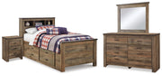 Trinell Brown Twin Bookcase Storage Bed, Dresser, Mirror and Nightstand - B446B98