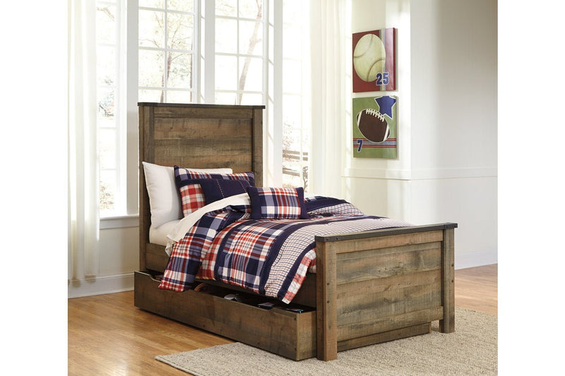 Trinell Brown Twin Panel Bed with 1 Large Storage Drawer - Gate FurnitureTwin Bed