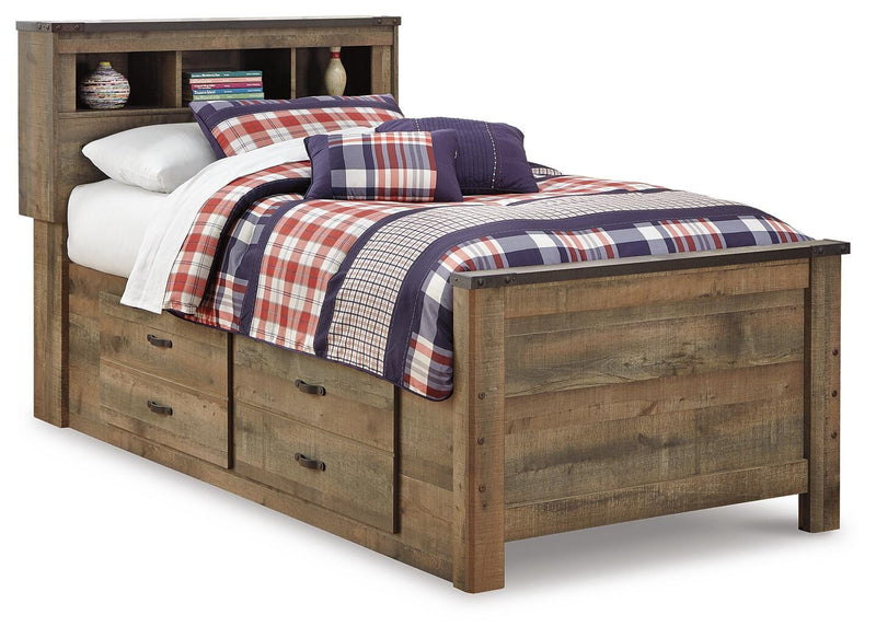 Trinell Brown Twin Panel Bed with Storage and Nightstand - B446B68