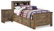 Trinell Brown Twin Panel Bed with Storage and Nightstand - B446B68