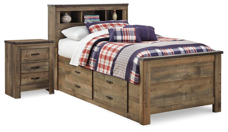 Trinell Brown Twin Panel Bed with Storage and Nightstand - B446B68