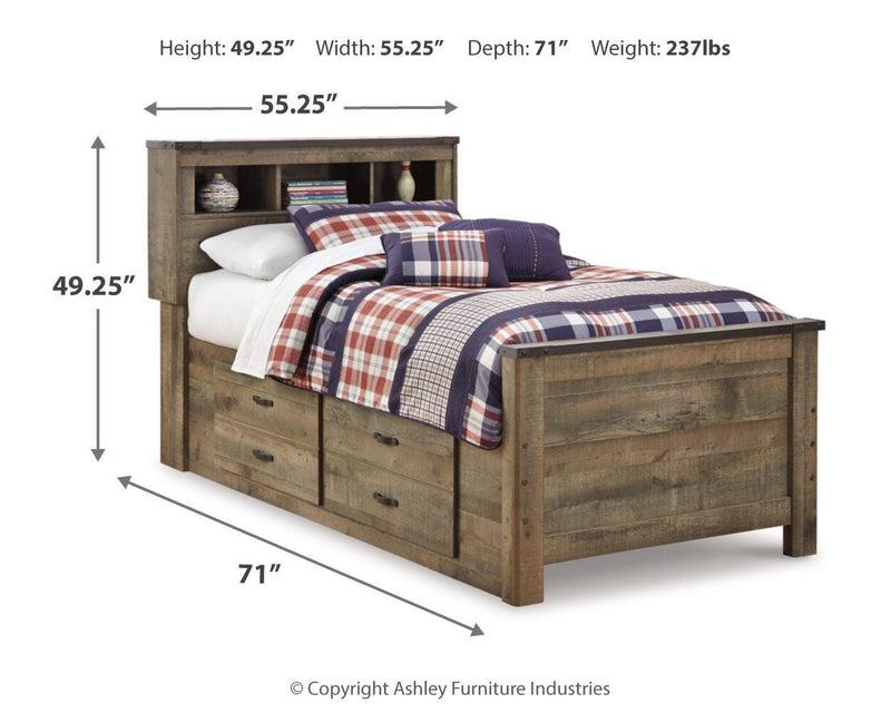 Trinell Brown Twin Panel Bed with Storage and Nightstand - B446B68