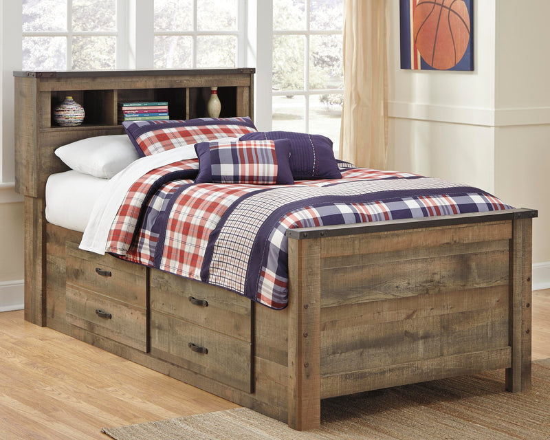 Trinell Brown Twin Panel Bed with Storage and Nightstand - B446B68
