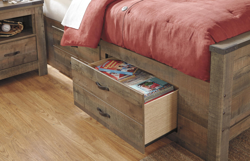 Trinell Brown Twin Panel Bed with Storage and Nightstand - B446B68