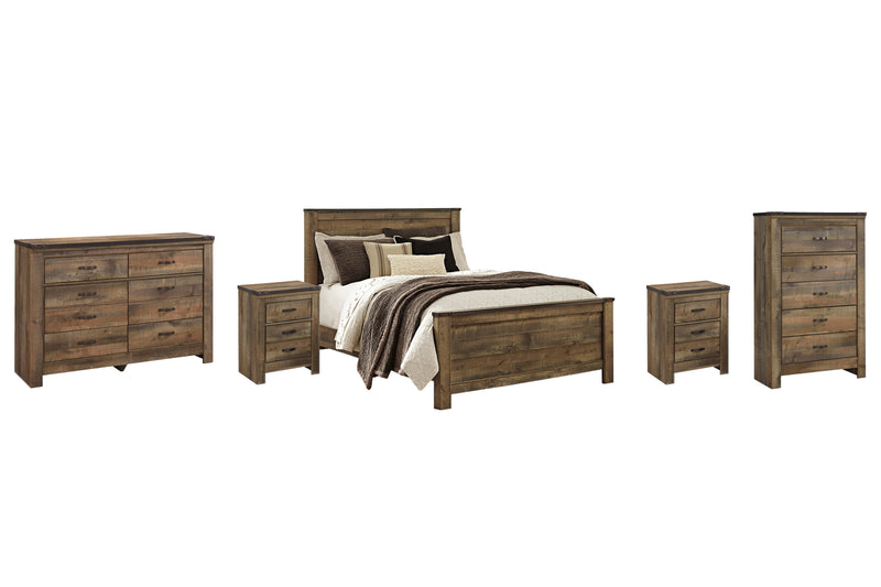 Trinell Queen Panel Bed with Dresser, Chest and 2 Nightstands in Brown - PKG005090