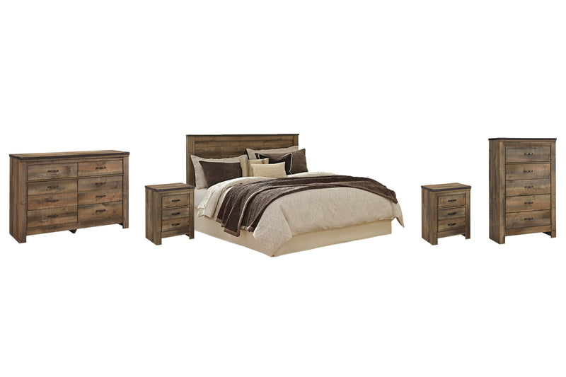 Trinell Queen Panel Headboard Bed with Dresser, Chest and 2 Nightstands in Brown - PKG005078