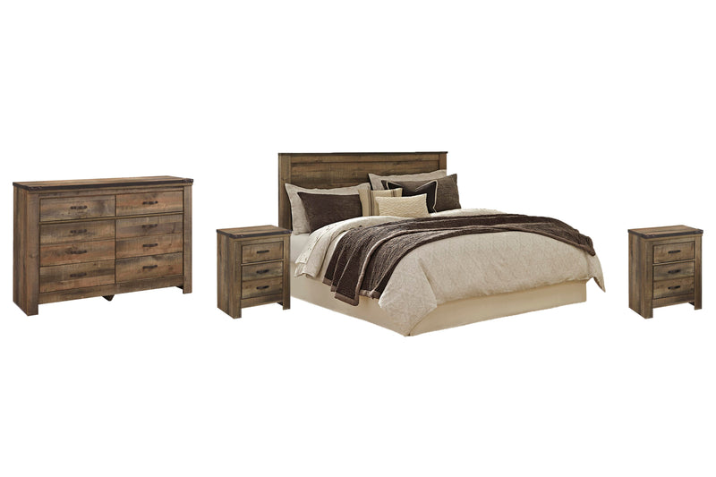 Trinell Queen Panel Headboard Bed with Mirrored Dresser and 2 Nightstands in Brown - PKG005073