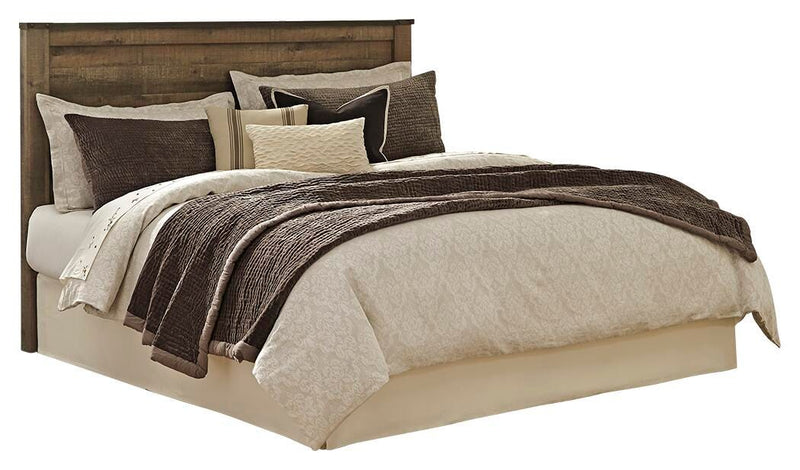 Trinell Queen Panel Headboard Bed with Mirrored Dresser and Chest in Brown - PKG005074