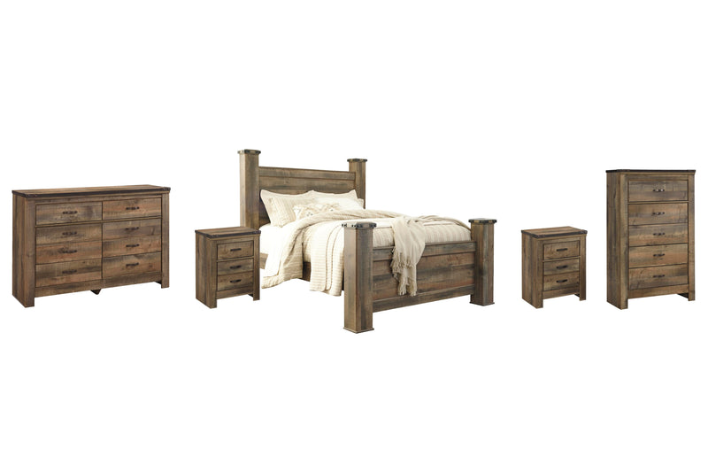Trinell Queen Poster Bed with Dresser, Chest and 2 Nightstands in Brown - PKG005106