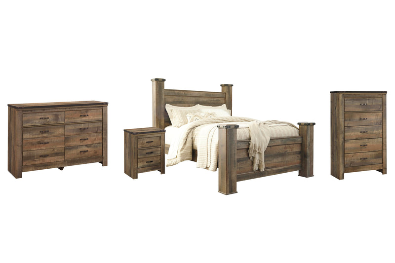 Trinell Queen Poster Bed with Dresser, Chest and Nightstand in Brown - PKG005104