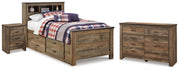 Trinell Twin Bookcase Storage Bed, Dresser and Nightstand - B446B100