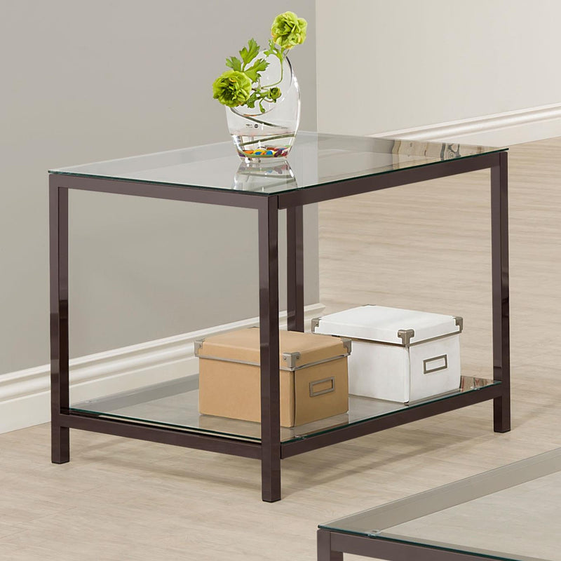 Trini 1-shelf Glass Top Side End Table Black Nickel - 720227